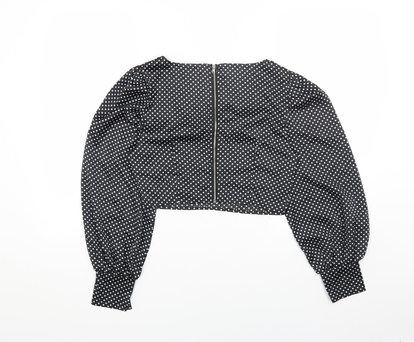 Nasty Gal Womens Black Polka Dot Polyester Cropped Blouse Size 8 Square Neck