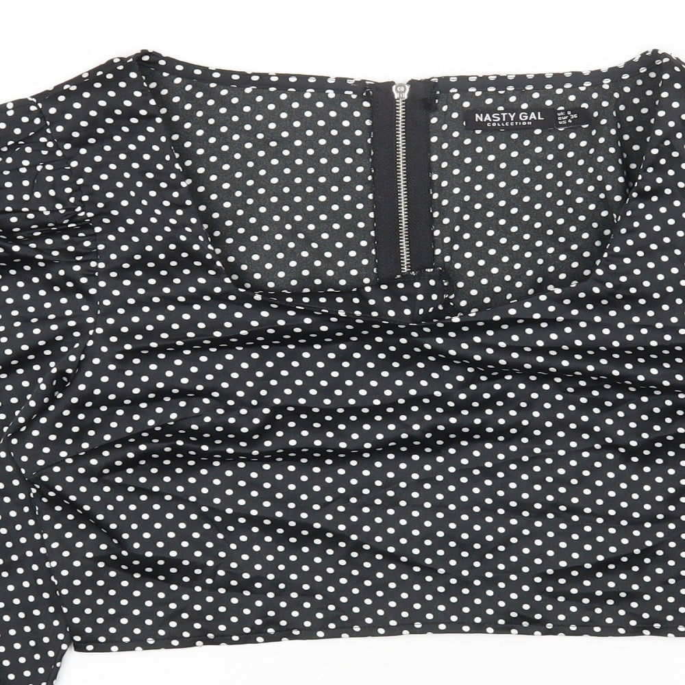 Nasty Gal Womens Black Polka Dot Polyester Cropped Blouse Size 8 Square Neck
