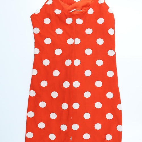 Bachelorette Paris Womens Red Polka Dot Polyester Wrap Dress Size L V-Neck Zip