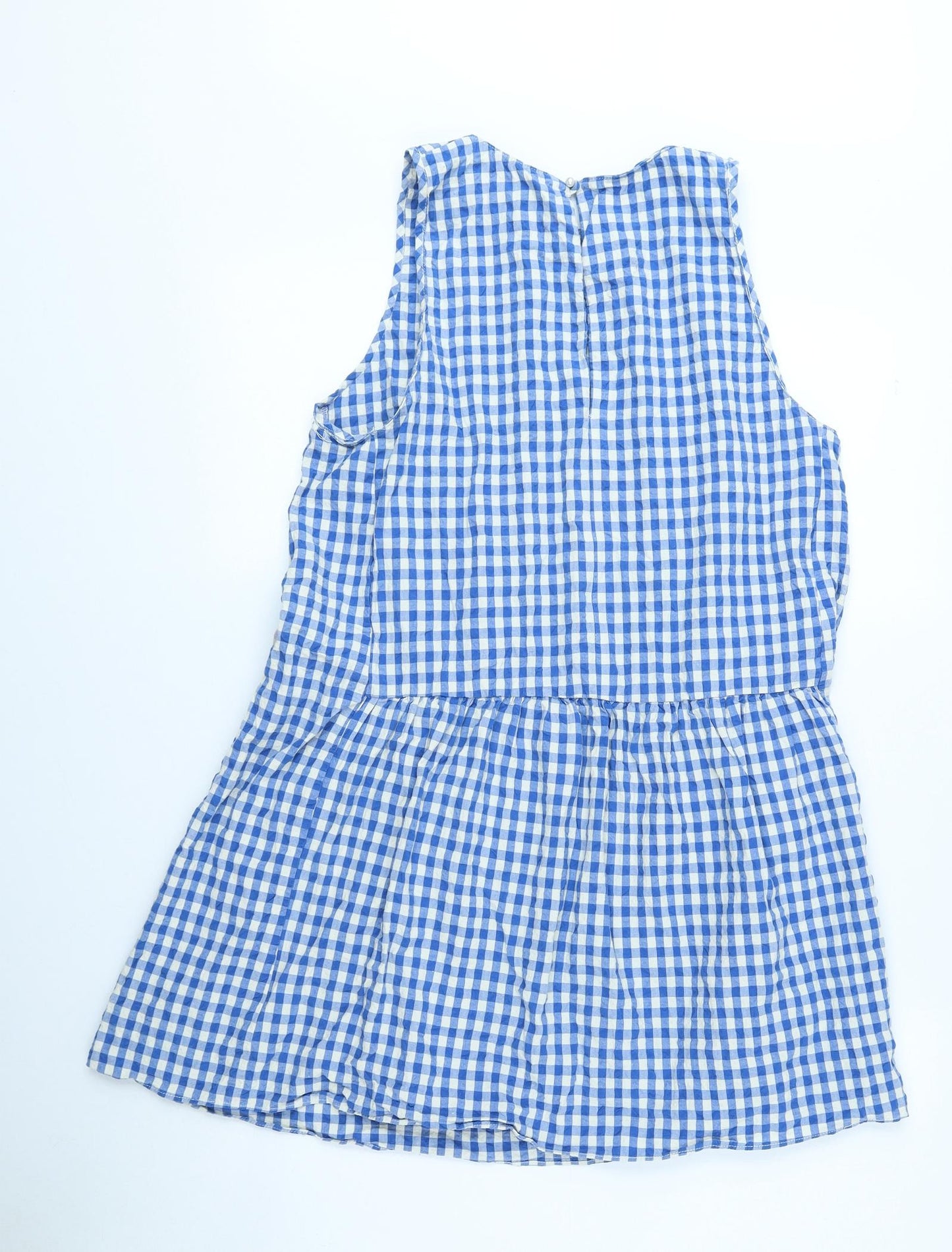Zara Womens Blue Check Cotton Shift Size 14 Boat Neck Buckle