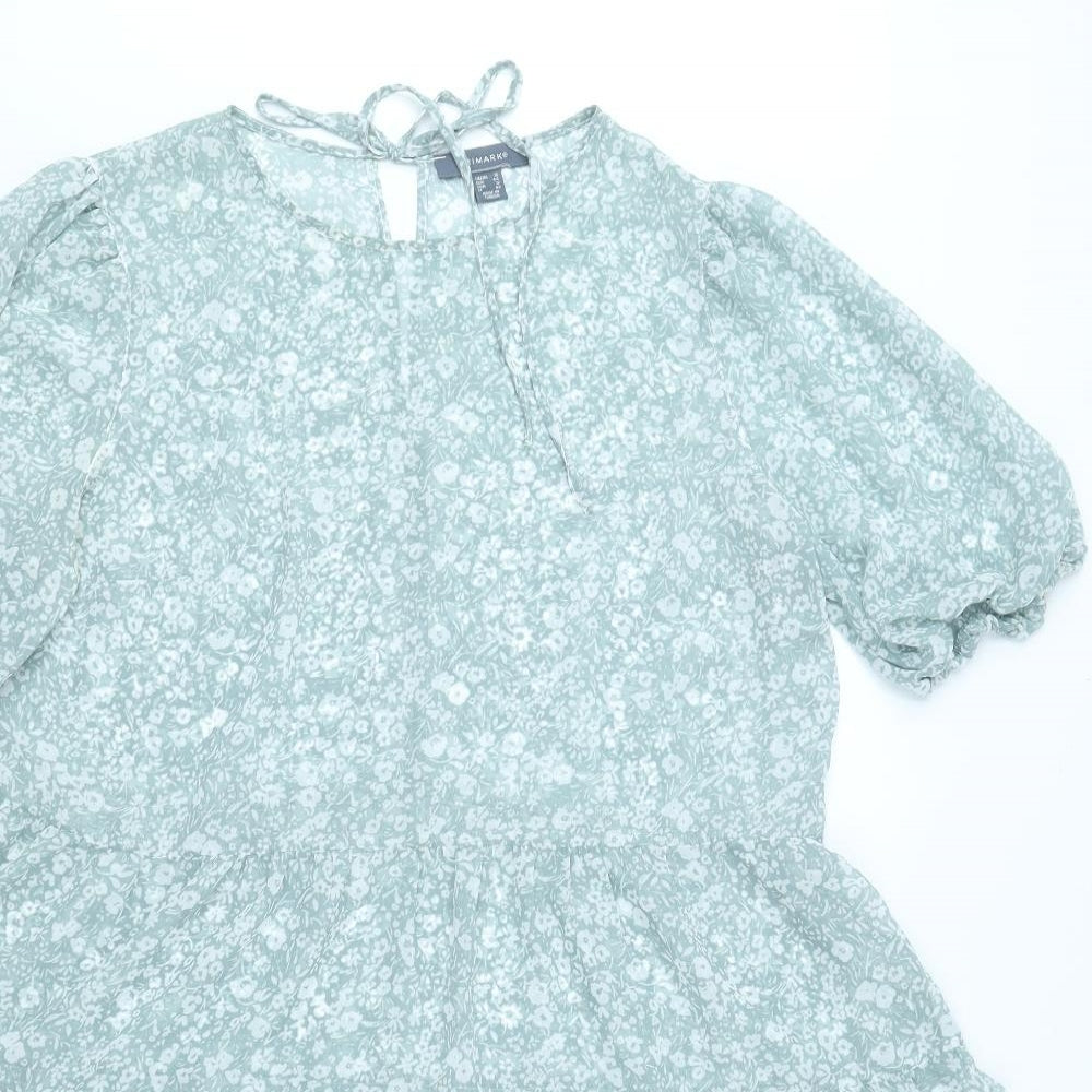 Primark Womens Green Floral Polyester Fit & Flare Size 16 Boat Neck Tie