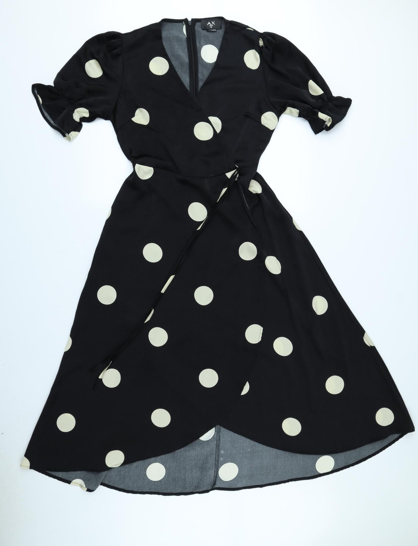 AX Paris Womens Black Polka Dot Polyester Wrap Dress Size 10 V-Neck Zip