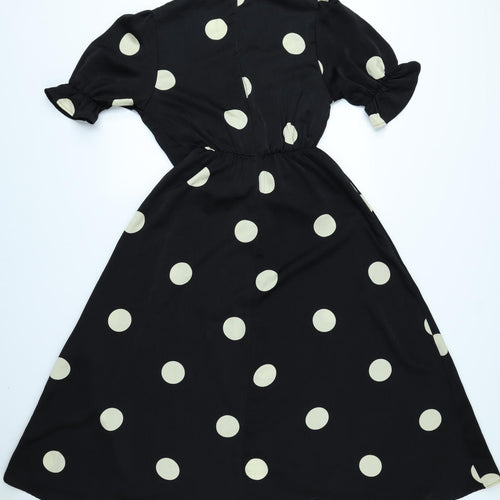 AX Paris Womens Black Polka Dot Polyester Wrap Dress Size 10 V-Neck Zip