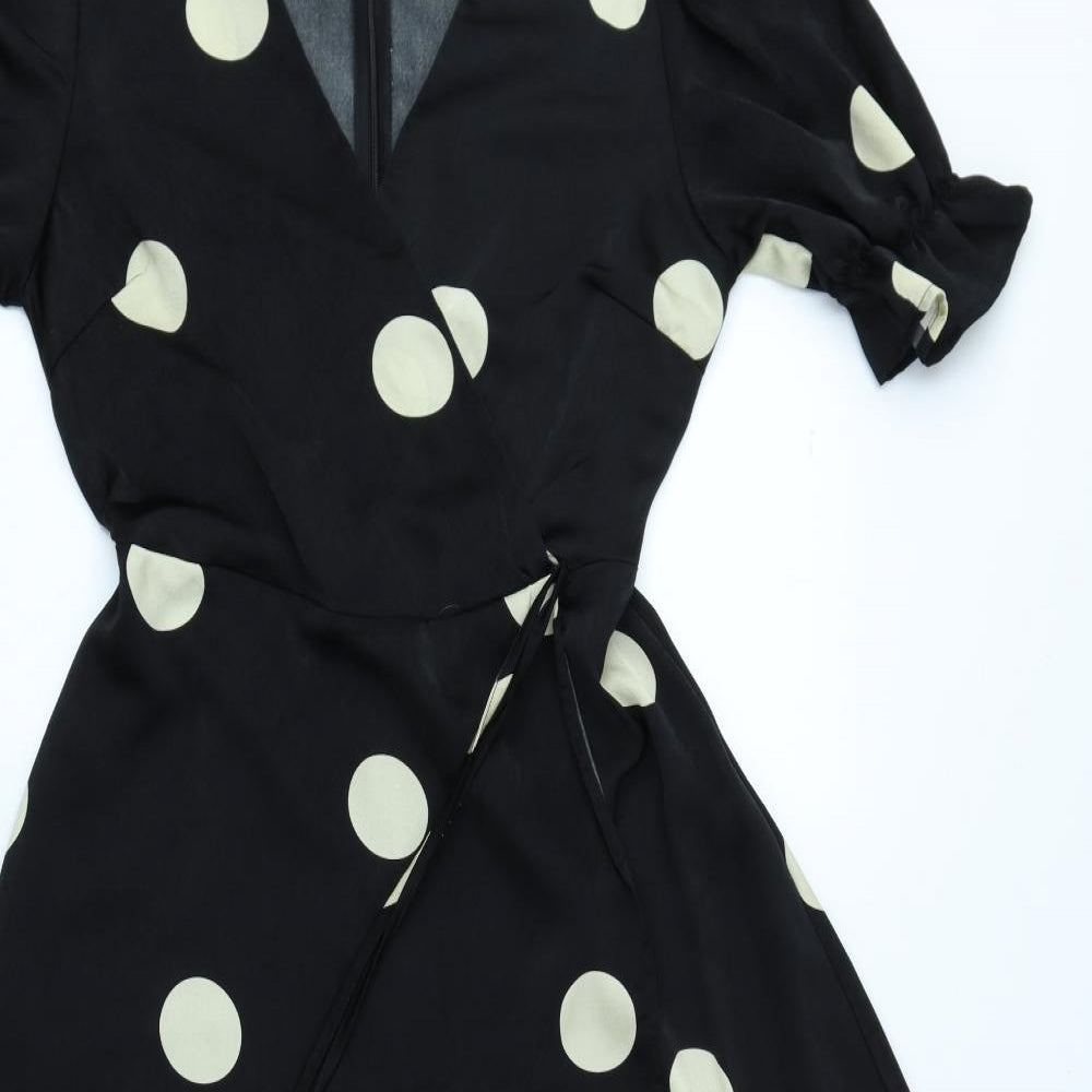 AX Paris Womens Black Polka Dot Polyester Wrap Dress Size 10 V-Neck Zip
