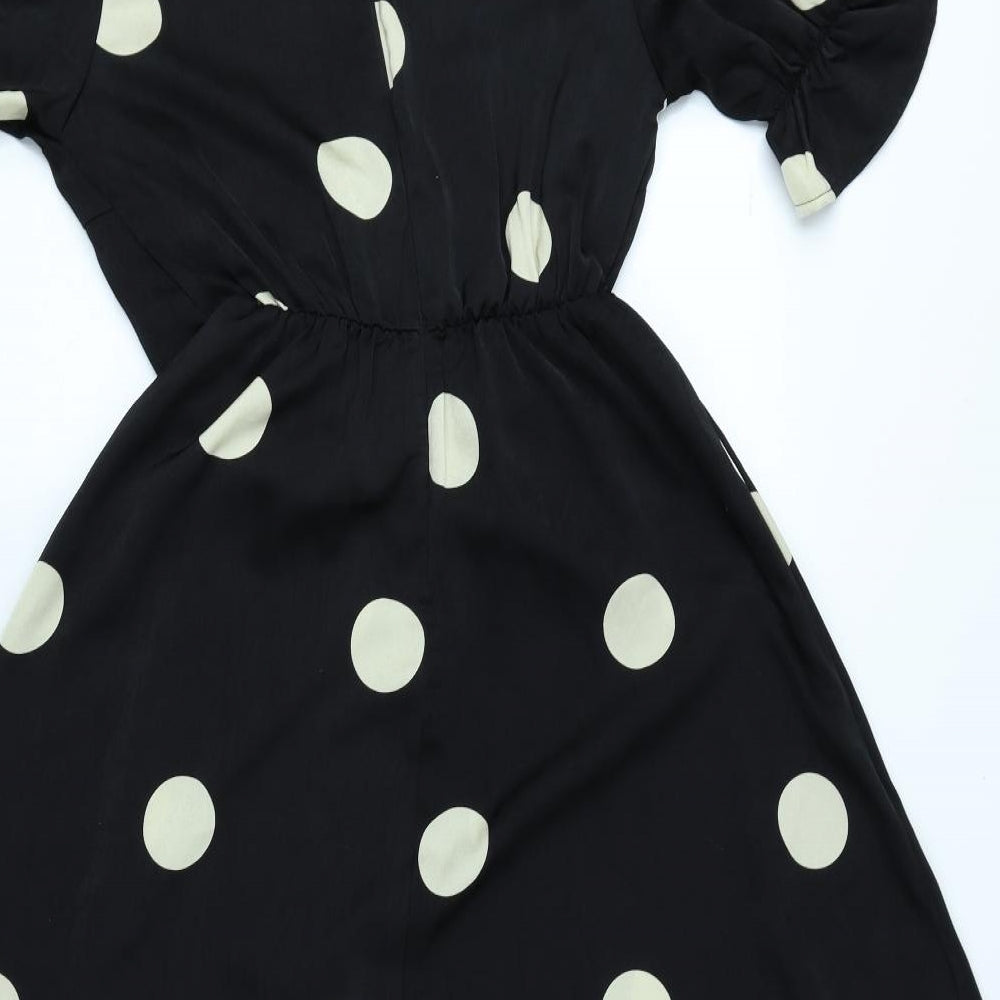 AX Paris Womens Black Polka Dot Polyester Wrap Dress Size 10 V-Neck Zip