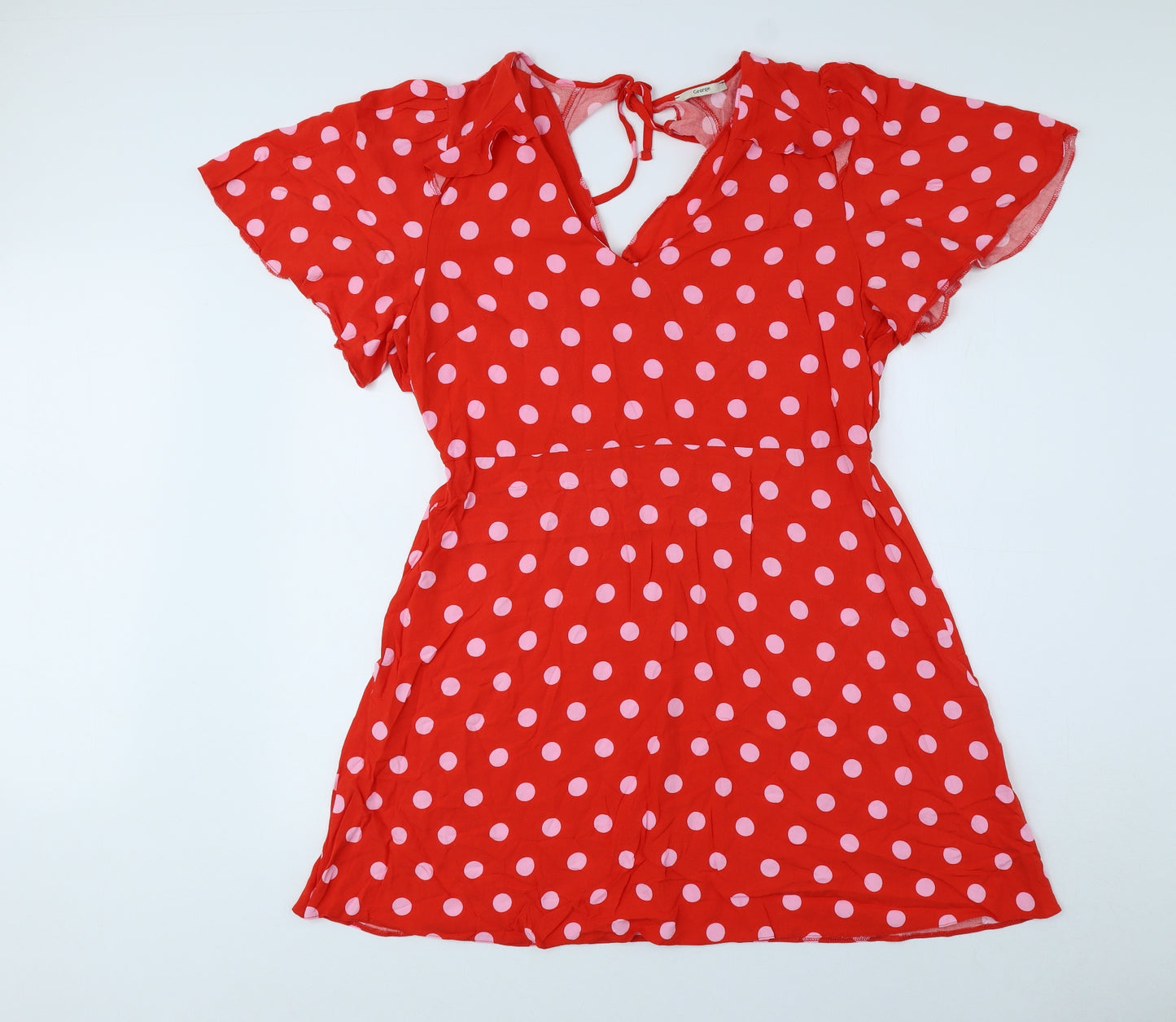 George Womens Red Polka Dot Viscose A-Line Size 18 V-Neck Tie