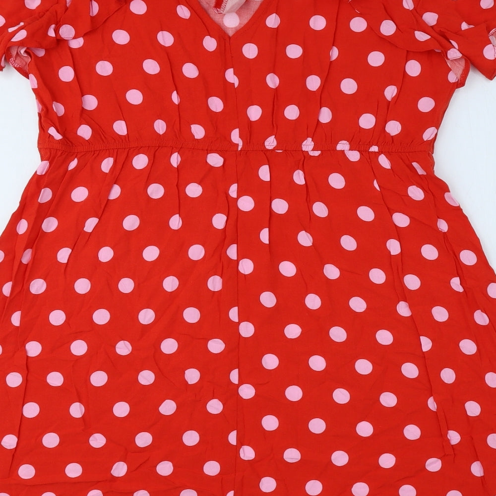 George Womens Red Polka Dot Viscose A-Line Size 18 V-Neck Tie