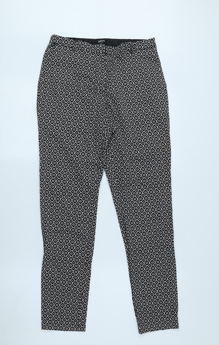 Oasis Womens Black Floral Cotton Trousers Size 8 L26 in Regular Button