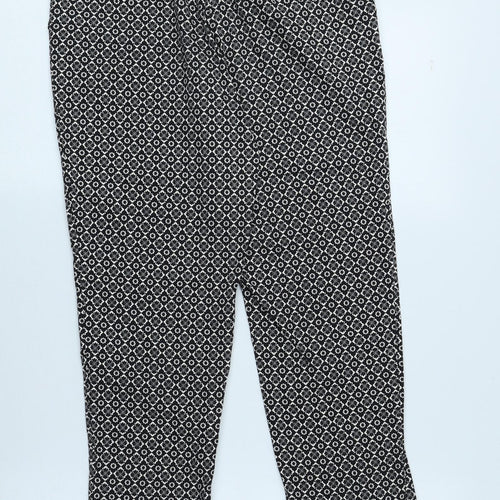Oasis Womens Black Floral Cotton Trousers Size 8 L26 in Regular Button