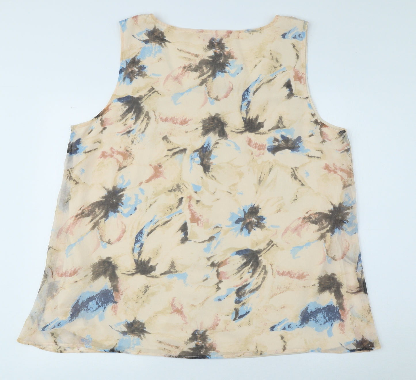 Together Womens Beige Floral Polyester Basic Tank Size 2XL Scoop Neck - Flare