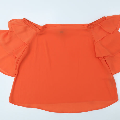 New Look Womens Orange Polyester Basic Blouse Size 14 Off the Shoulder