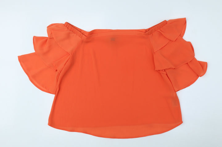 New Look Womens Orange Polyester Basic Blouse Size 14 Off the Shoulder