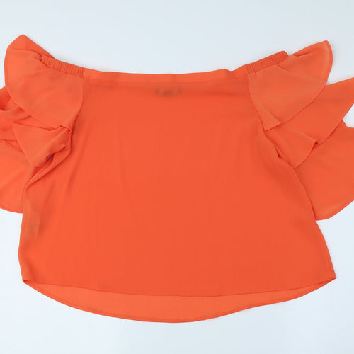 New Look Womens Orange Polyester Basic Blouse Size 14 Off the Shoulder