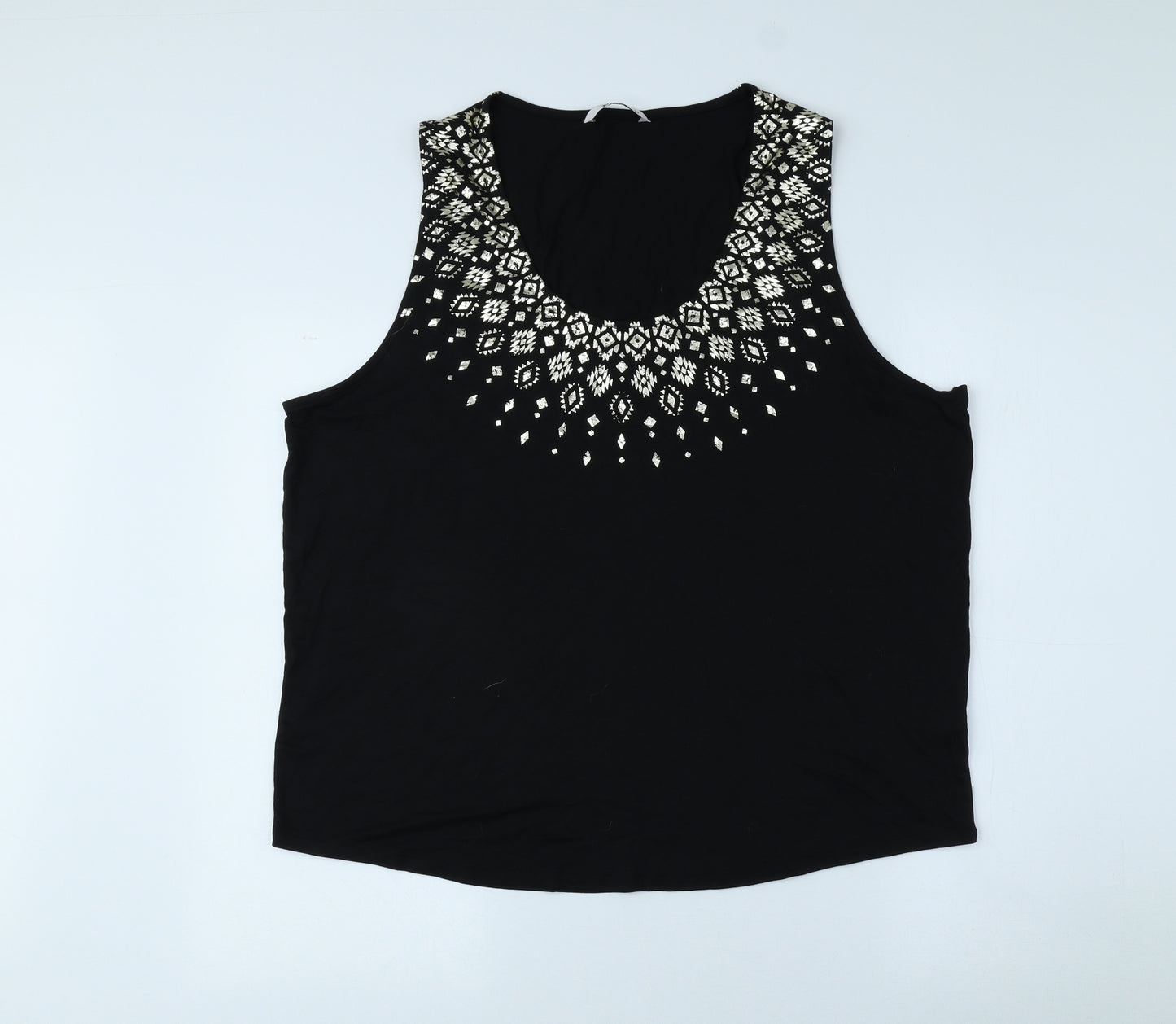 TU Womens Black Geometric Viscose Basic T-Shirt Size 20 Scoop Neck