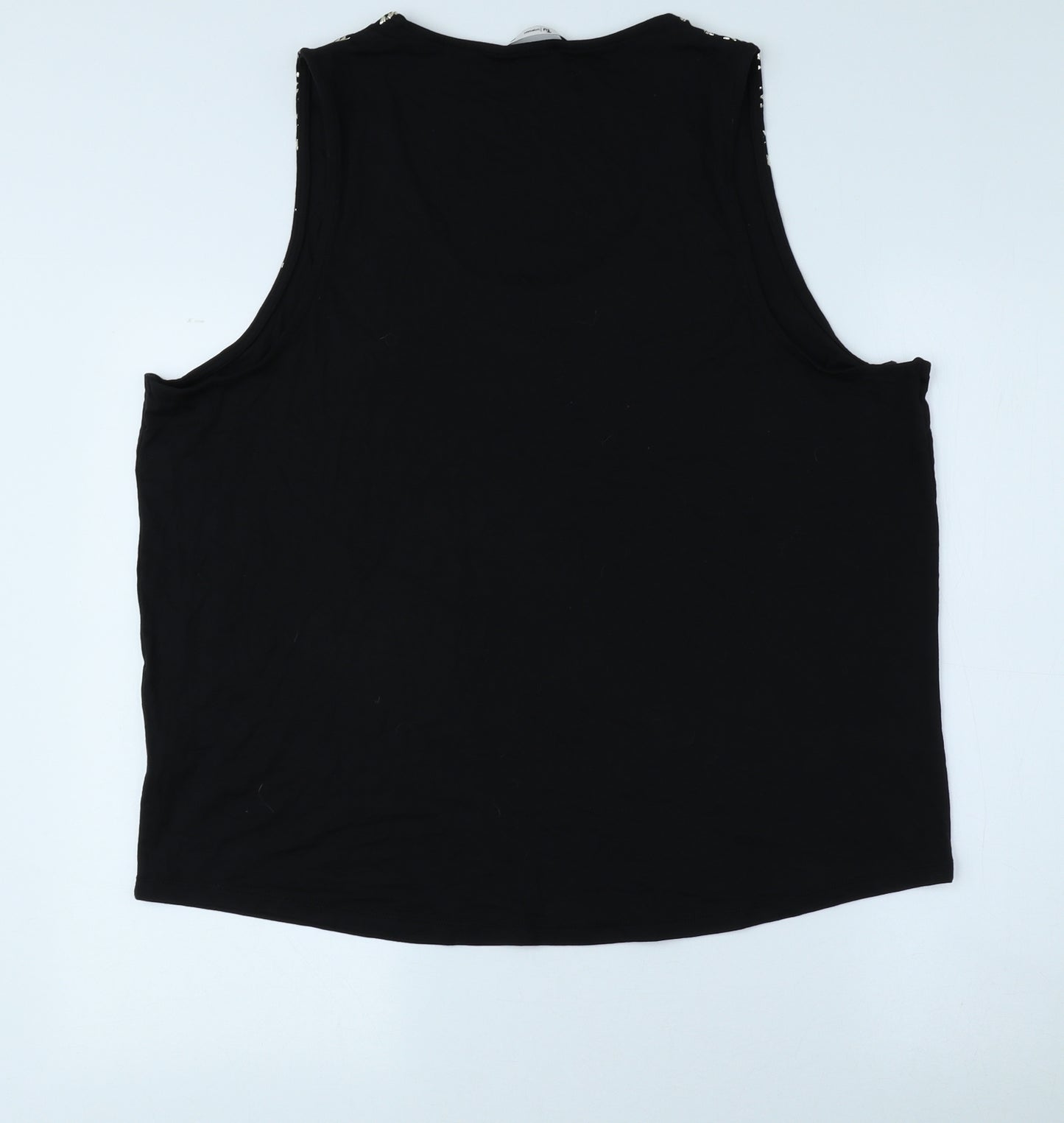 TU Womens Black Geometric Viscose Basic T-Shirt Size 20 Scoop Neck