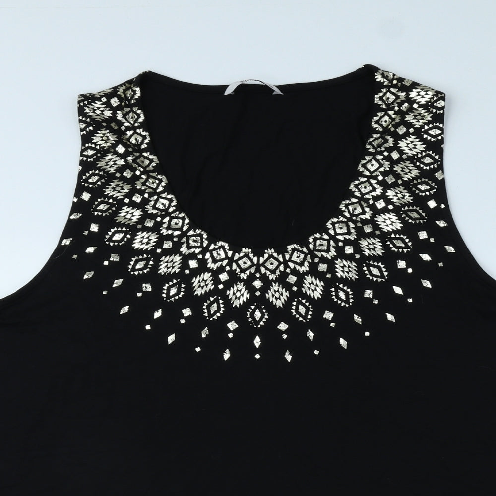 TU Womens Black Geometric Viscose Basic T-Shirt Size 20 Scoop Neck