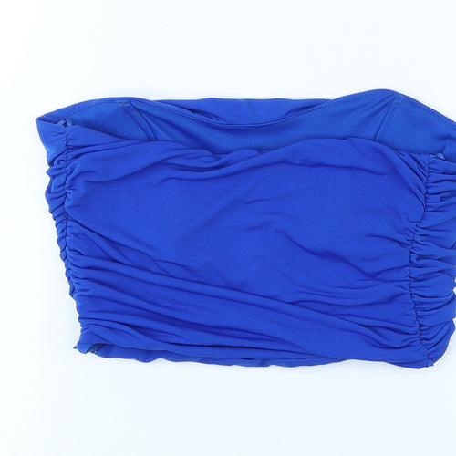 Poll & Bear Womens Blue Polyester Cropped Tank Size M Off the Shoulder - Ruched