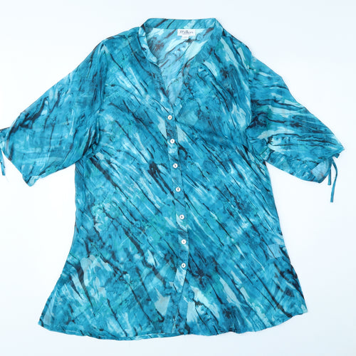 Millers Womens Blue Geometric Polyester Basic Button-Up Size 14 V-Neck