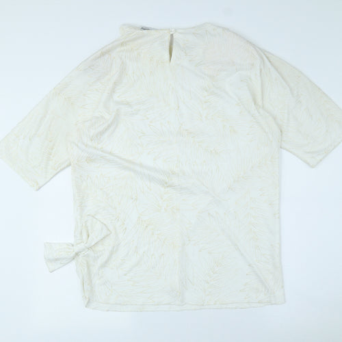 David Bradley Womens White Geometric Polyester Basic T-Shirt Size 10 Collared