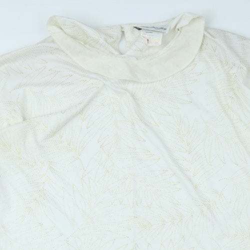 David Bradley Womens White Geometric Polyester Basic T-Shirt Size 10 Collared
