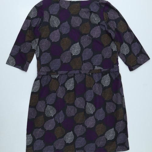 Lily & Me Womens Purple Geometric Cotton Sheath Size 18 Boat Neck Pullover - Leaf Print