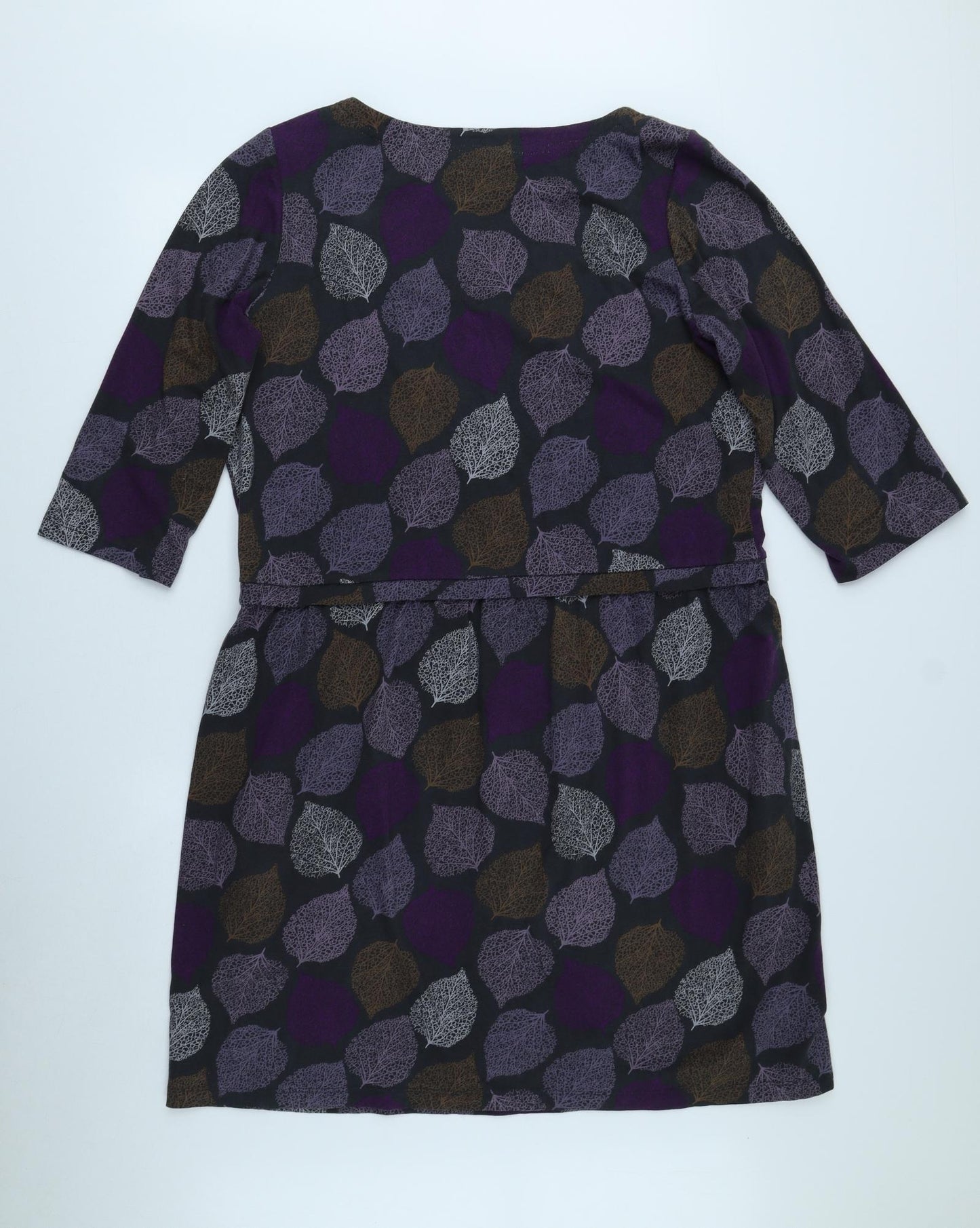 Lily & Me Womens Purple Geometric Cotton Sheath Size 18 Boat Neck Pullover - Leaf Print