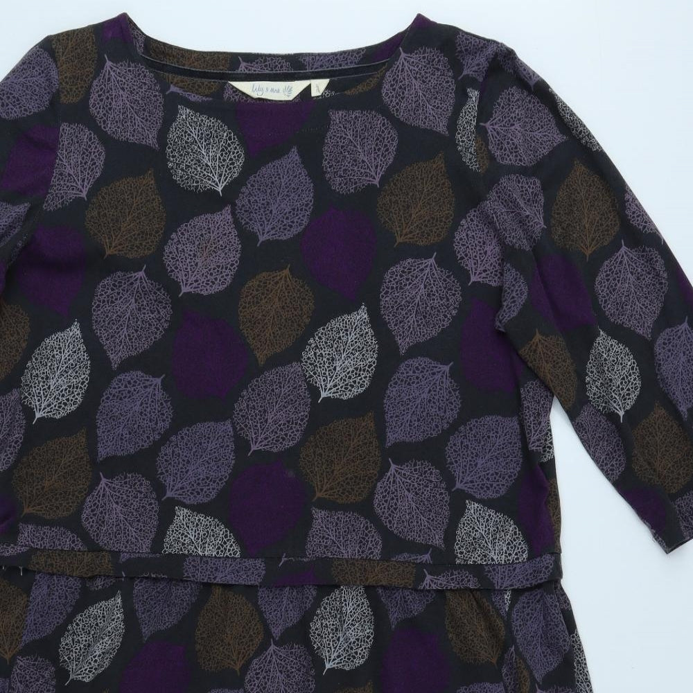 Lily & Me Womens Purple Geometric Cotton Sheath Size 18 Boat Neck Pullover - Leaf Print