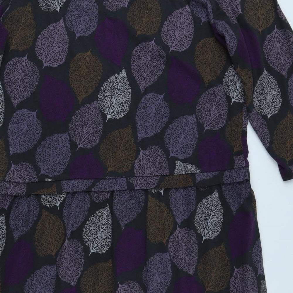 Lily & Me Womens Purple Geometric Cotton Sheath Size 18 Boat Neck Pullover - Leaf Print
