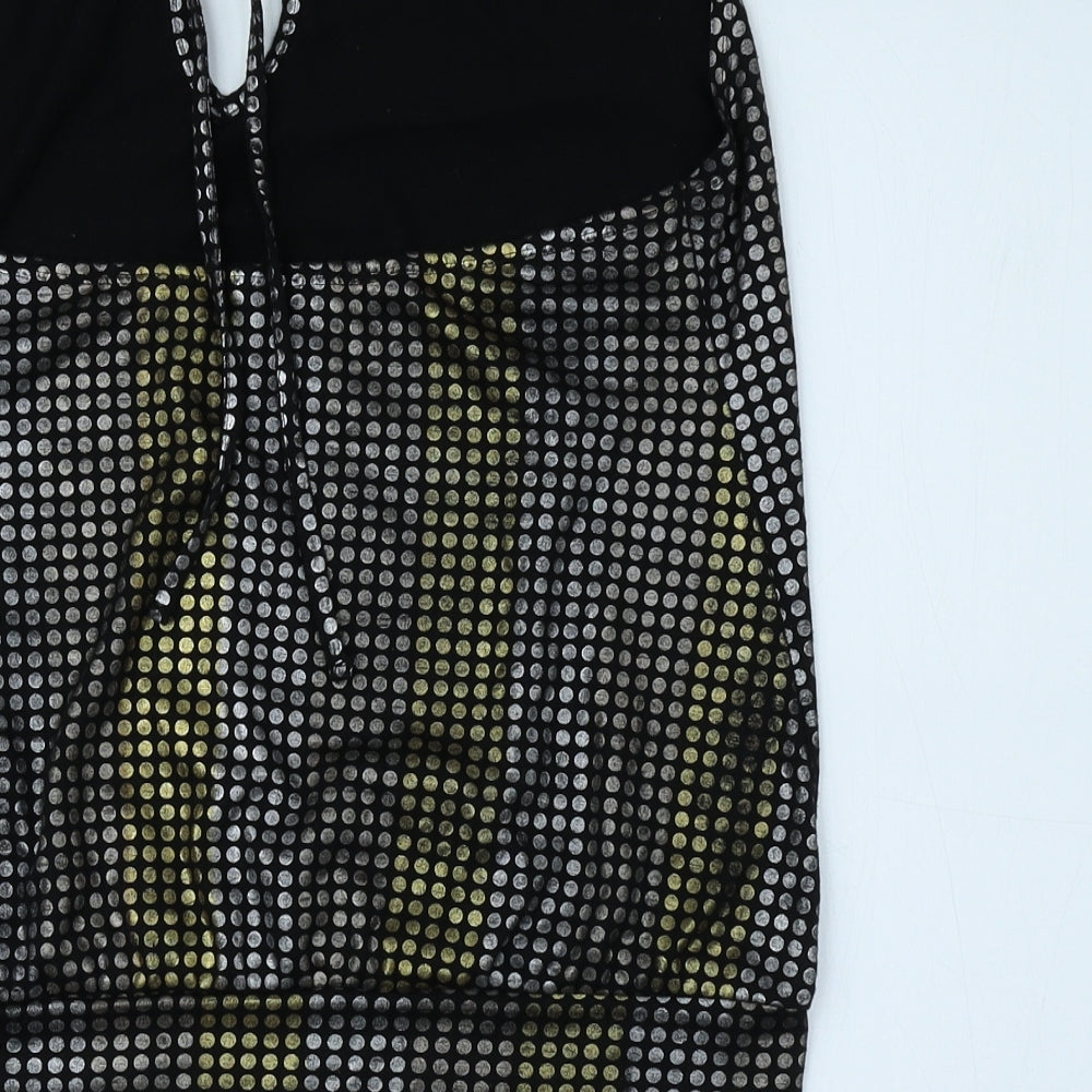 New Look Womens Black Geometric Polyester Basic Blouse Size 12 Off the Shoulder