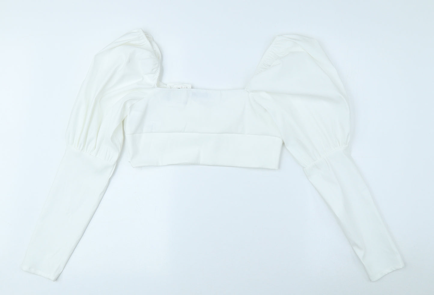 Zara Womens White Polyester Cropped Blouse Size L Sweetheart - Balloon Sleeve