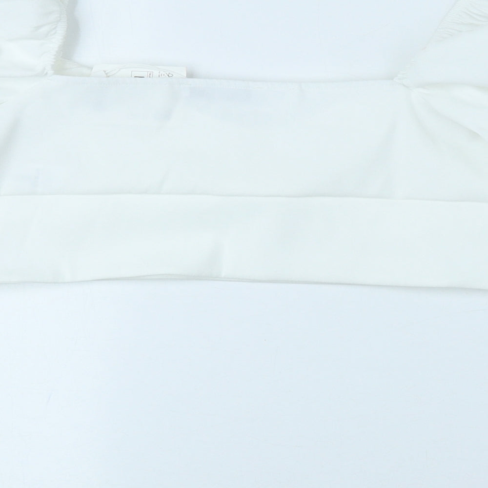 Zara Womens White Polyester Cropped Blouse Size L Sweetheart - Balloon Sleeve