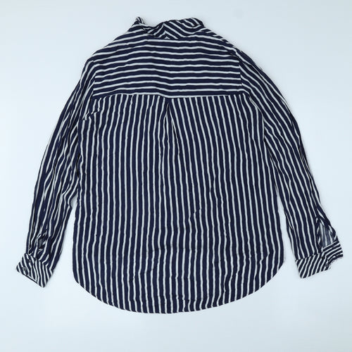 Zara Womens Blue Striped Viscose Basic Button-Up Size 8 V-Neck