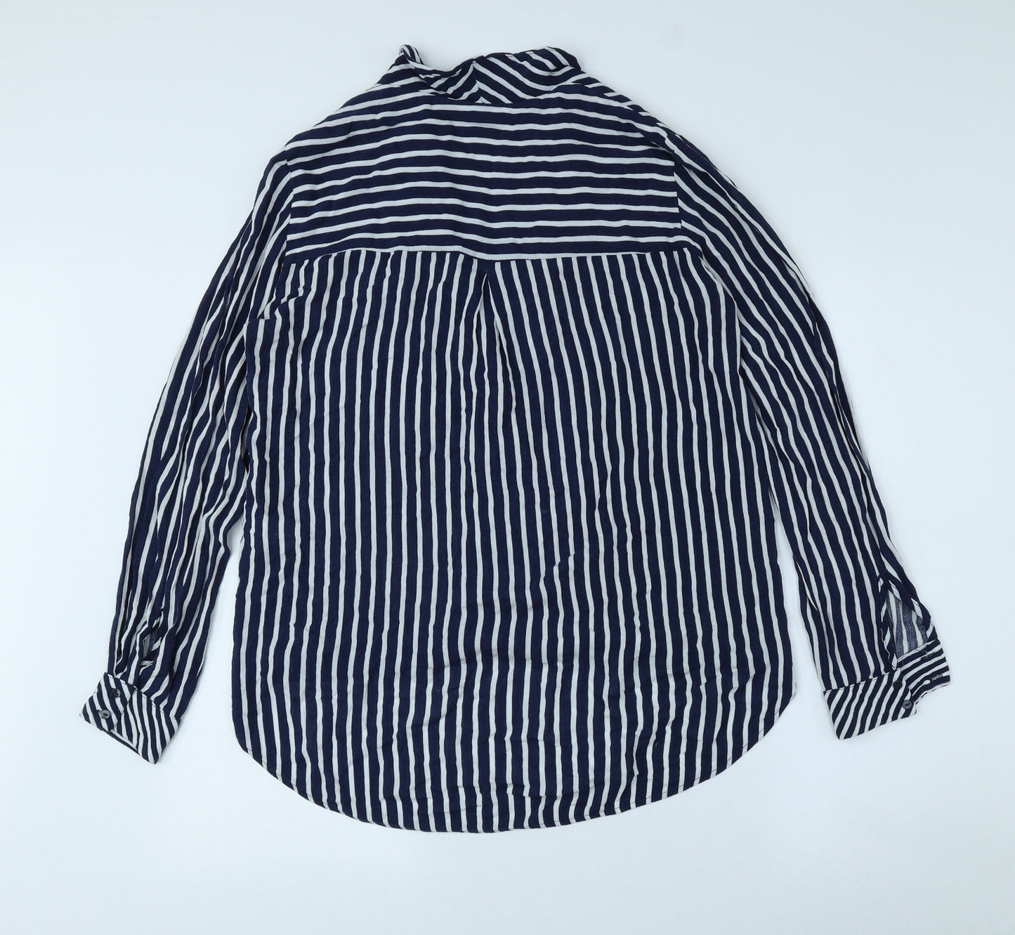 Zara Womens Blue Striped Viscose Basic Button-Up Size 8 V-Neck