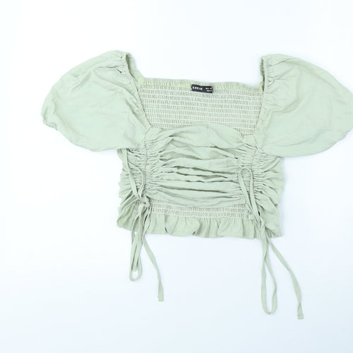 SheIn Womens Green Cotton Cropped T-Shirt Size S Square Neck - Balloon sleeve