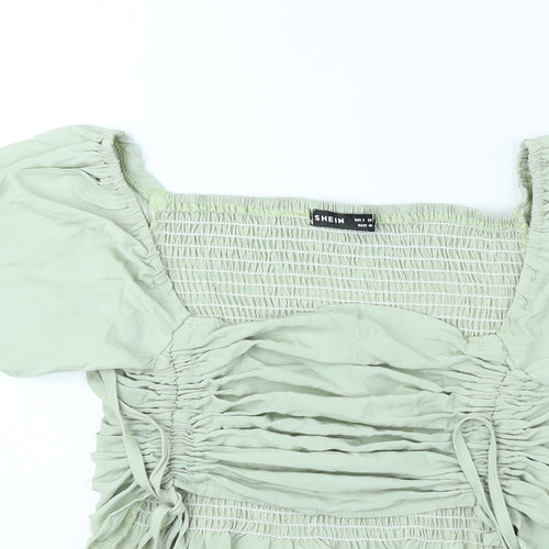 SheIn Womens Green Cotton Cropped T-Shirt Size S Square Neck - Balloon sleeve