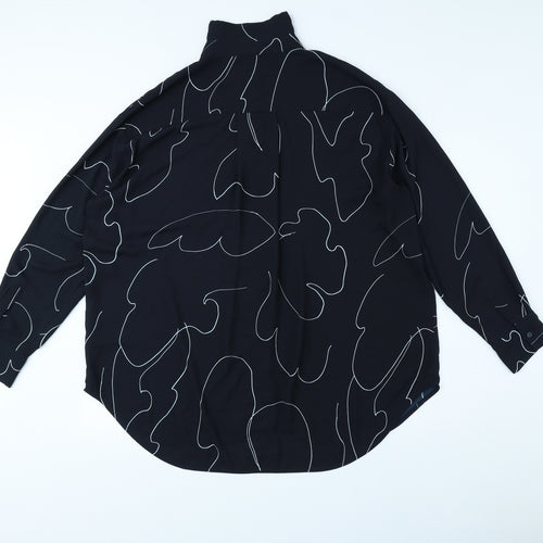 Weekday Womens Black Geometric Polyester Basic Button-Up Size M Collared