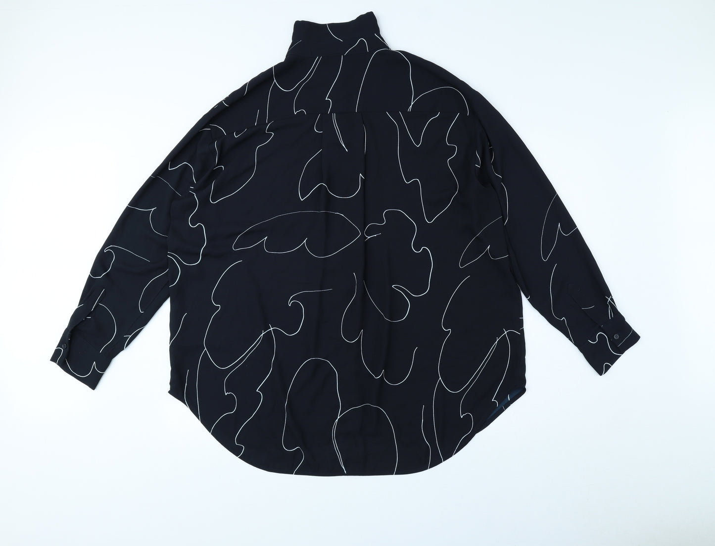 Weekday Womens Black Geometric Polyester Basic Button-Up Size M Collared