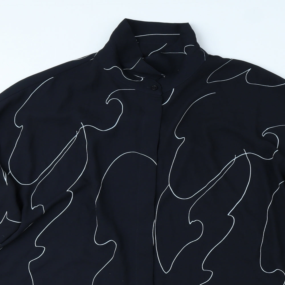 Weekday Womens Black Geometric Polyester Basic Button-Up Size M Collared