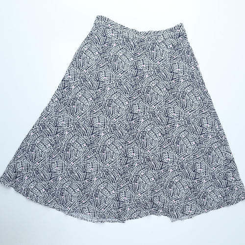 Marks and Spencer Womens White Geometric Viscose A-Line Skirt Size 12 Button