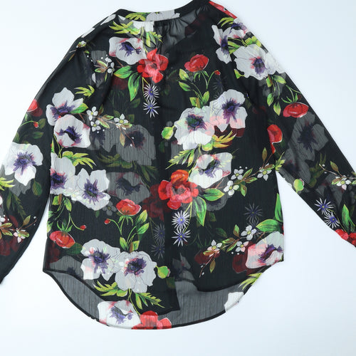 Soon Womens Black Floral Polyester Basic Button-Up Size 14 V-Neck