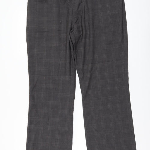 NEXT Mens Grey Plaid Wool Trousers Size 34 in L29 in Regular Button