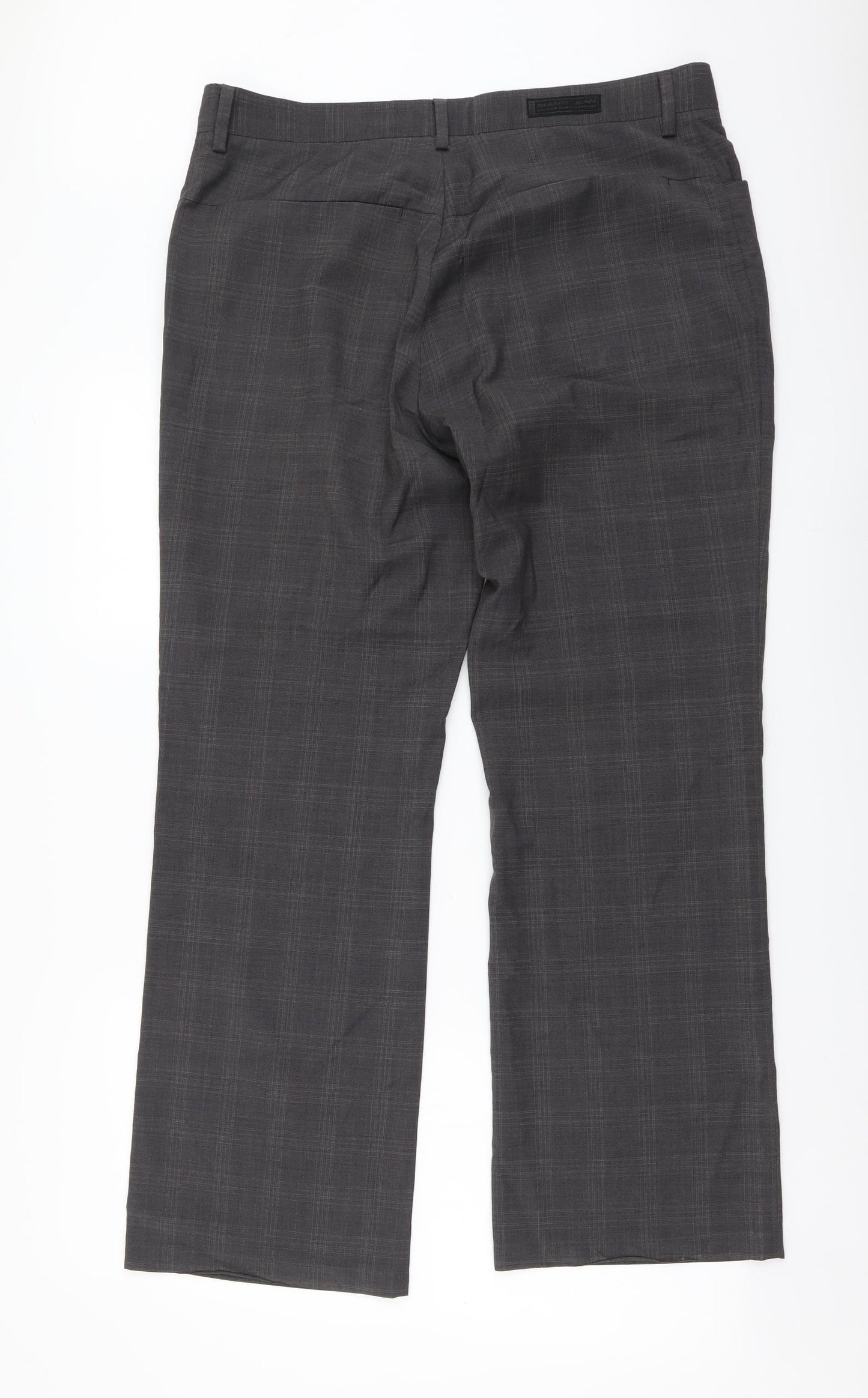 NEXT Mens Grey Plaid Wool Trousers Size 34 in L29 in Regular Button