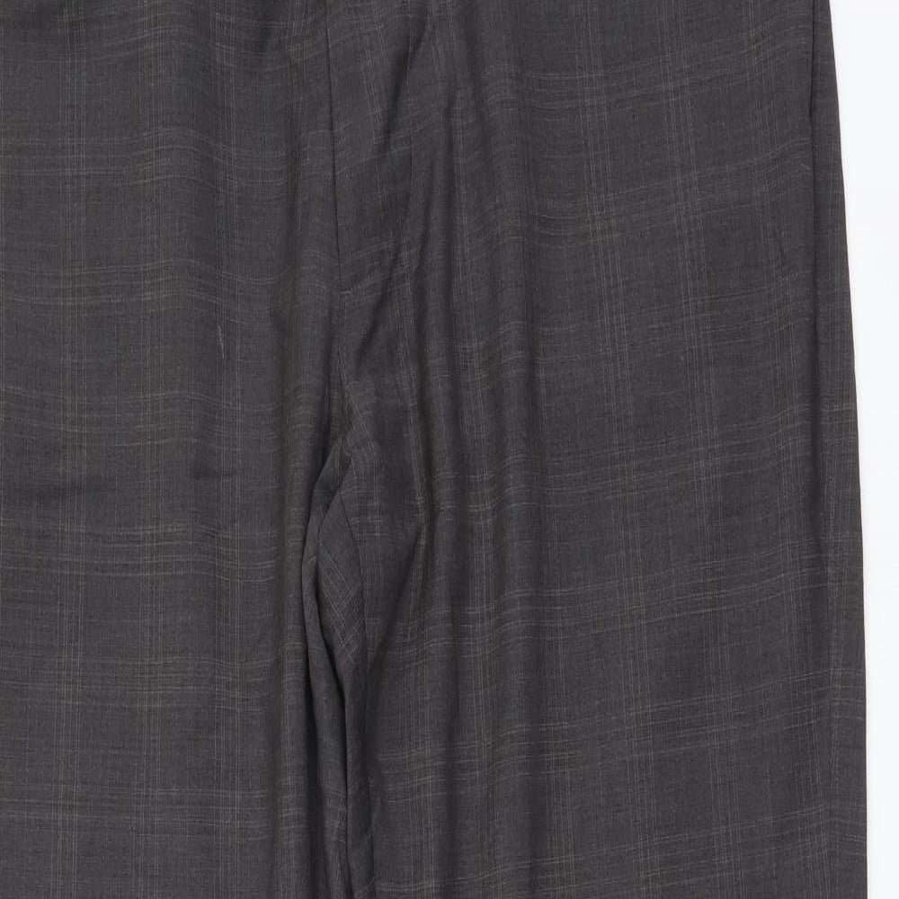 NEXT Mens Grey Plaid Wool Trousers Size 34 in L29 in Regular Button