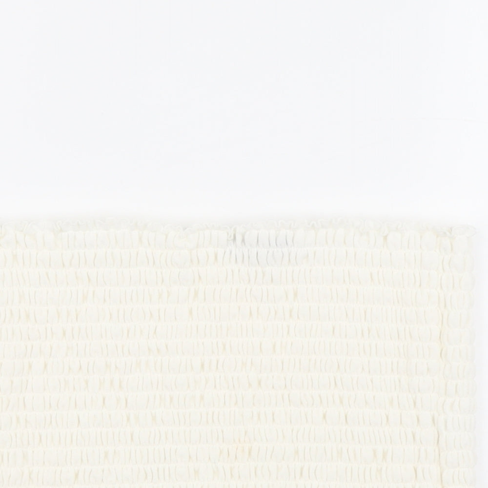 Boohoo Womens Ivory Polyester Cropped T-Shirt Size L Off the Shoulder