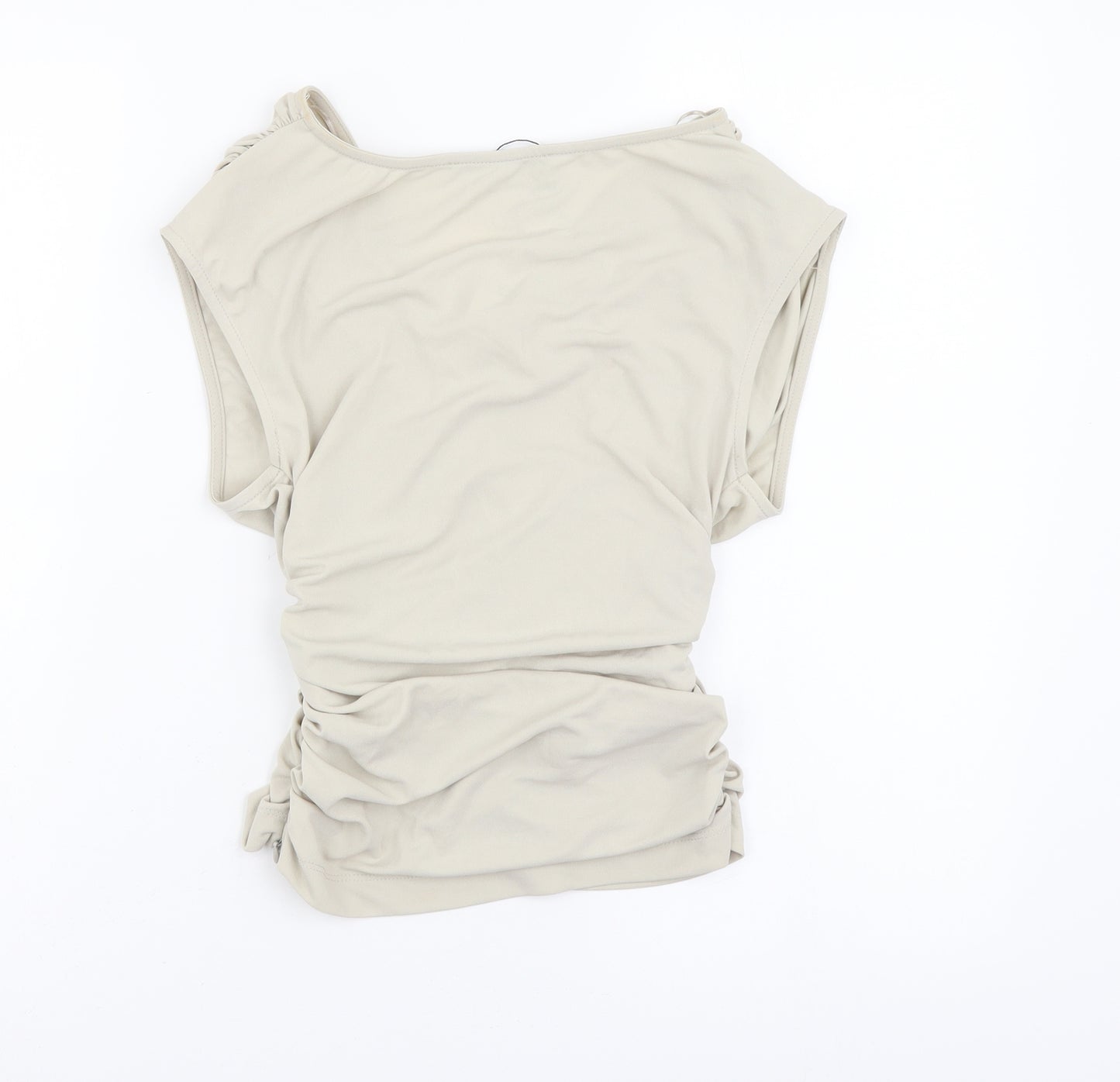 Zara Womens Beige Polyester Basic Blouse Size XS V-Neck - Ruched Detail