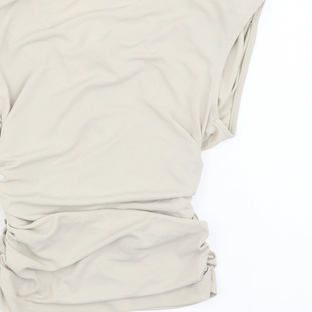 Zara Womens Beige Polyester Basic Blouse Size XS V-Neck - Ruched Detail