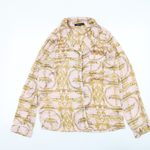Missguided Womens Pink Geometric Polyester Basic Button-Up Size 8 Collared