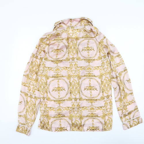 Missguided Womens Pink Geometric Polyester Basic Button-Up Size 8 Collared