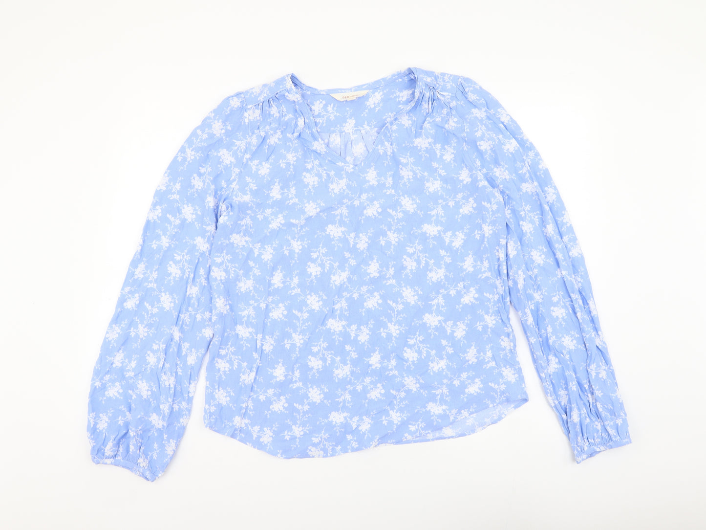 Per Una Womens Blue Floral Viscose Basic Blouse Size 8 V-Neck