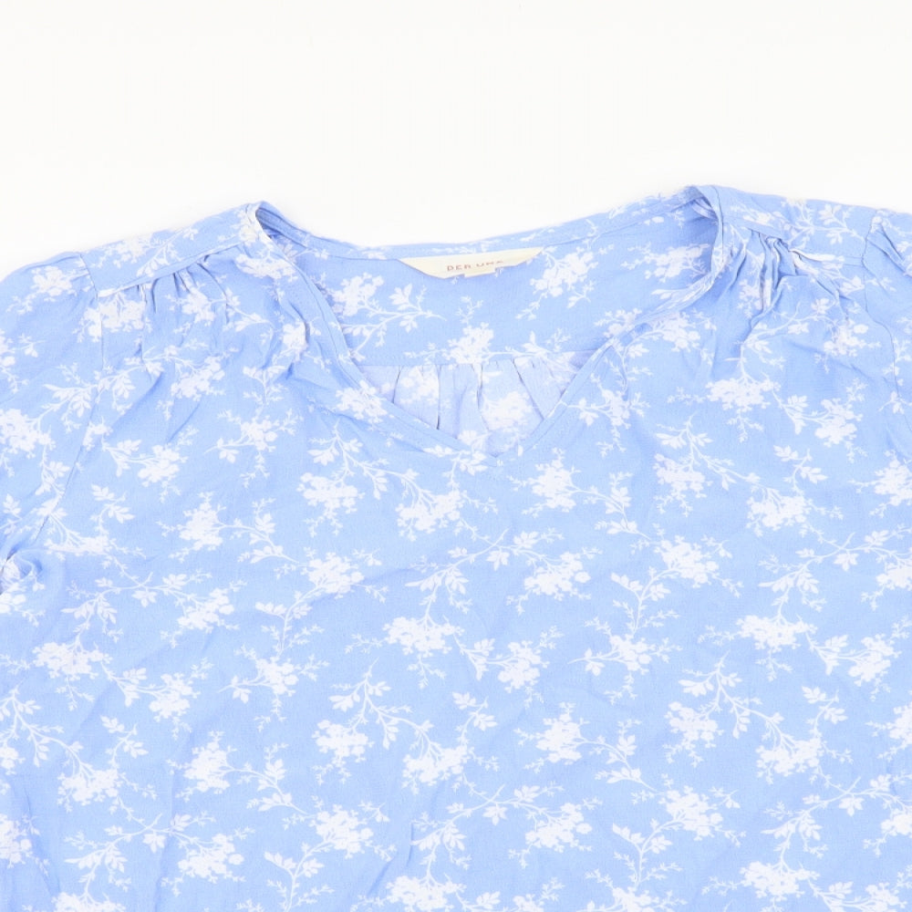Per Una Womens Blue Floral Viscose Basic Blouse Size 8 V-Neck